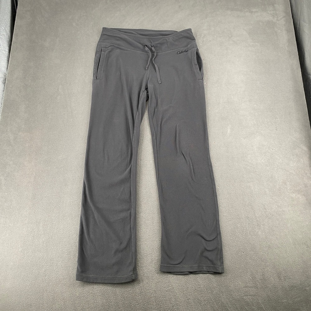 Cabelas Women Gray Fleece Flared Lounge Pants Y2K Embroidered Size Medium